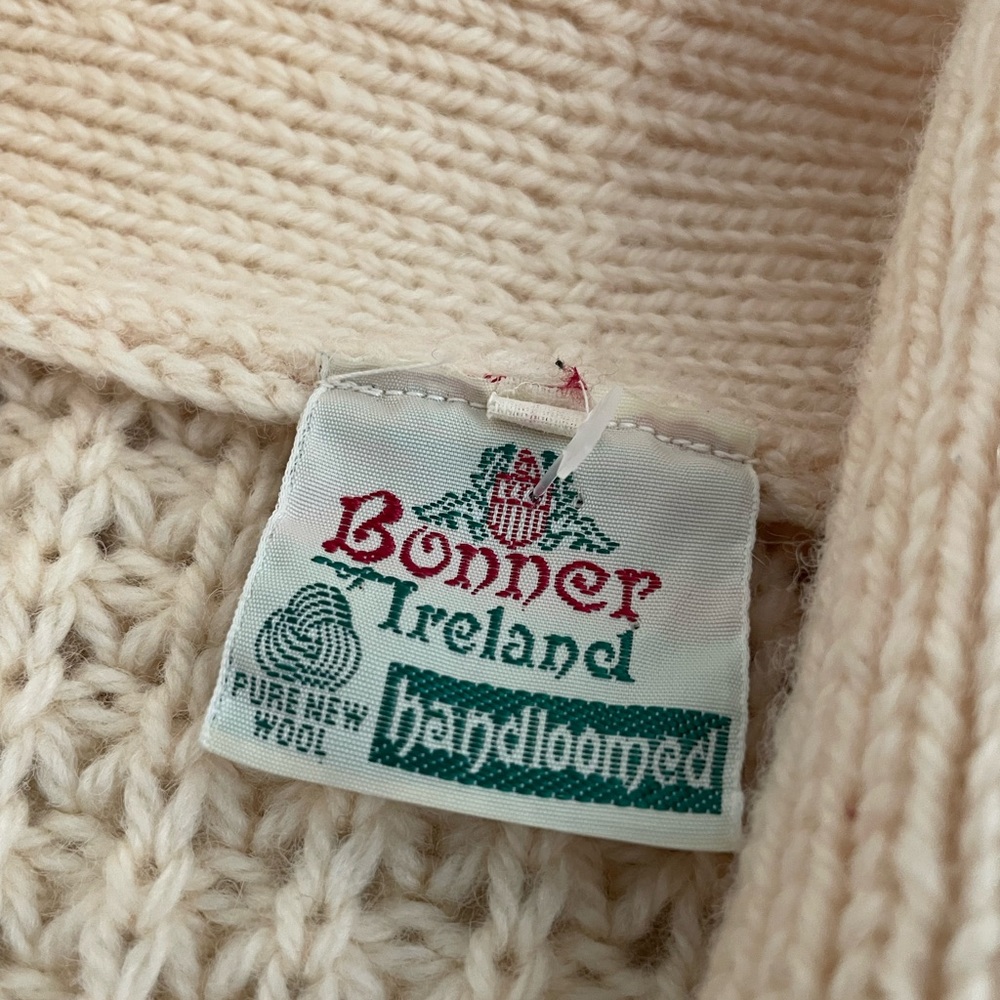 Bonner of Ireland handloomed wool shawl collar sweater UNISEX vintage vtg - Picture 3 of 5